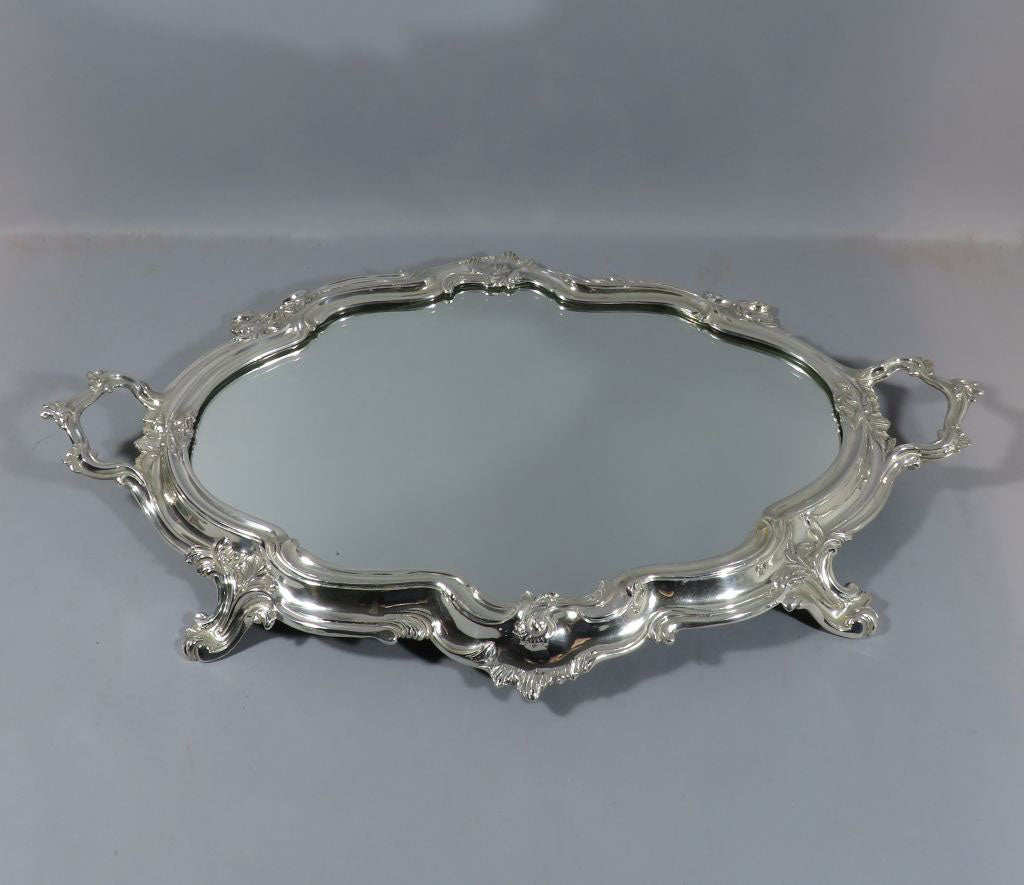 Rococo Silver Mirror Plateau - JH Tee Antiques