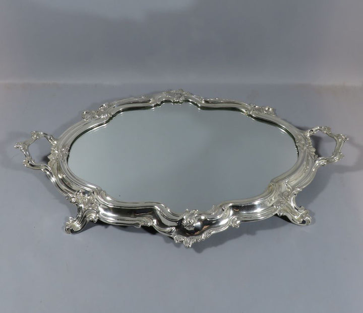 Rococo Silver Mirror Plateau - JH Tee Antiques