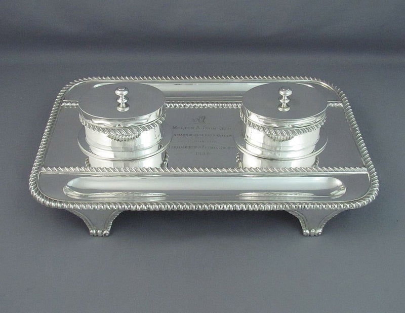 Massive Sterling Silver Inkstand - JH Tee Antiques