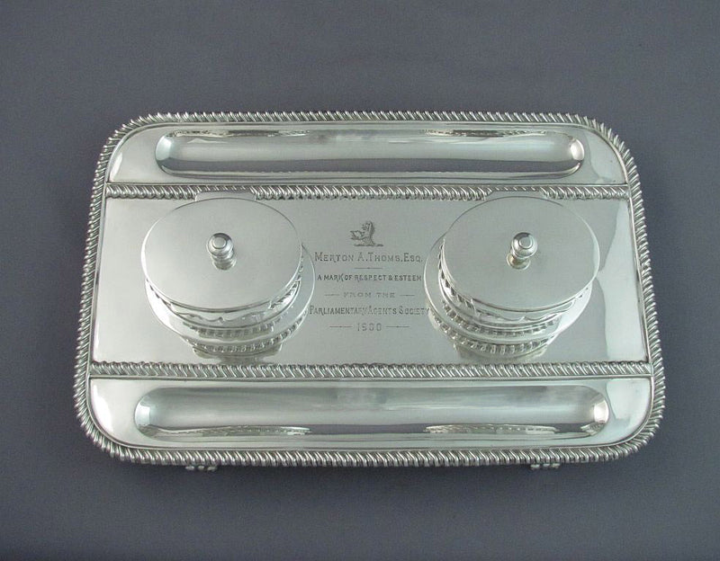 Massive Sterling Silver Inkstand - JH Tee Antiques