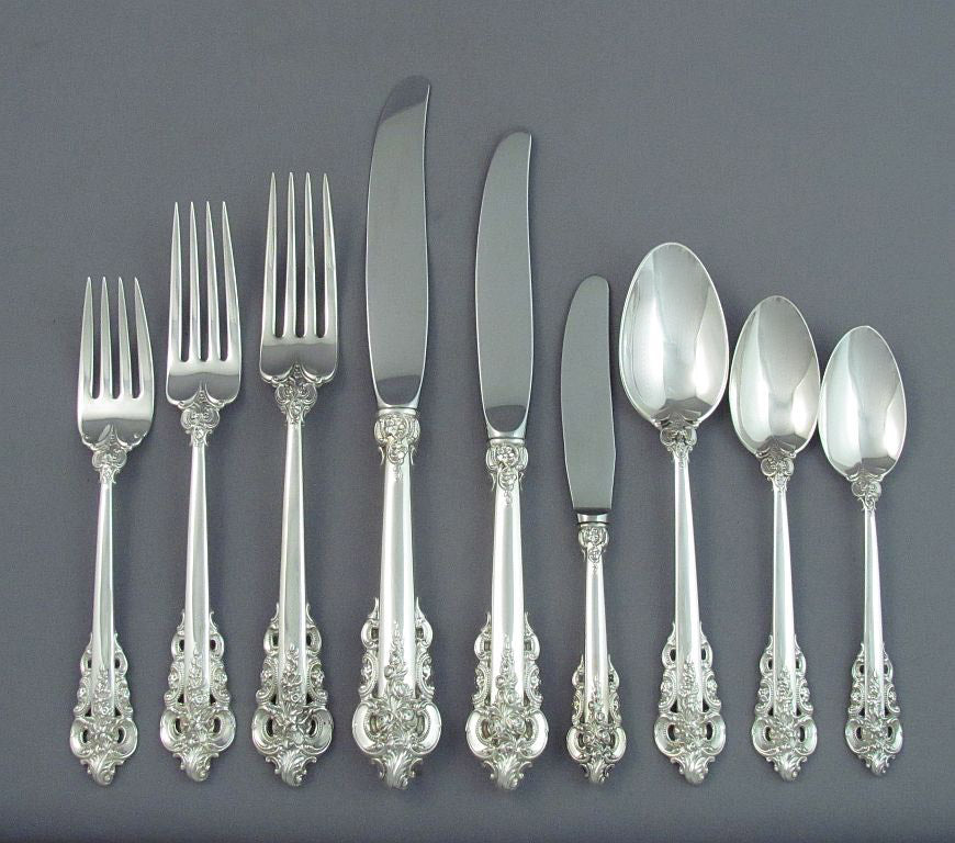 Wallace Grande Baroque Sterling Flatware Set for 12 - JH Tee Antiques