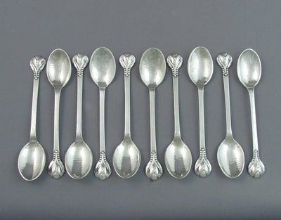 Set of Ten Evald Nielsen Silver Coffee Spoons - JH Tee Antiques