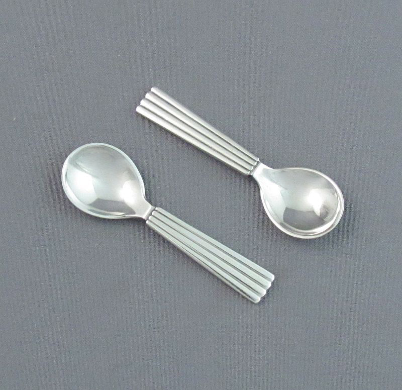 Pair of Georg Jensen Bernadotte Pattern Salt Spoons - JH Tee Antiques