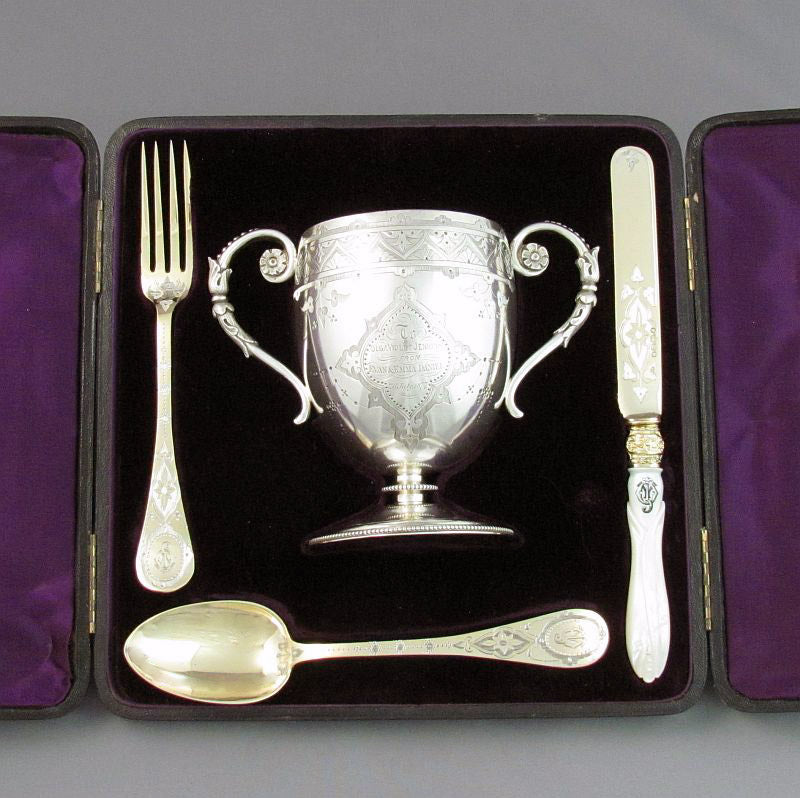 Victorian Sterling Silver Christening Set - JH Tee Antiques
