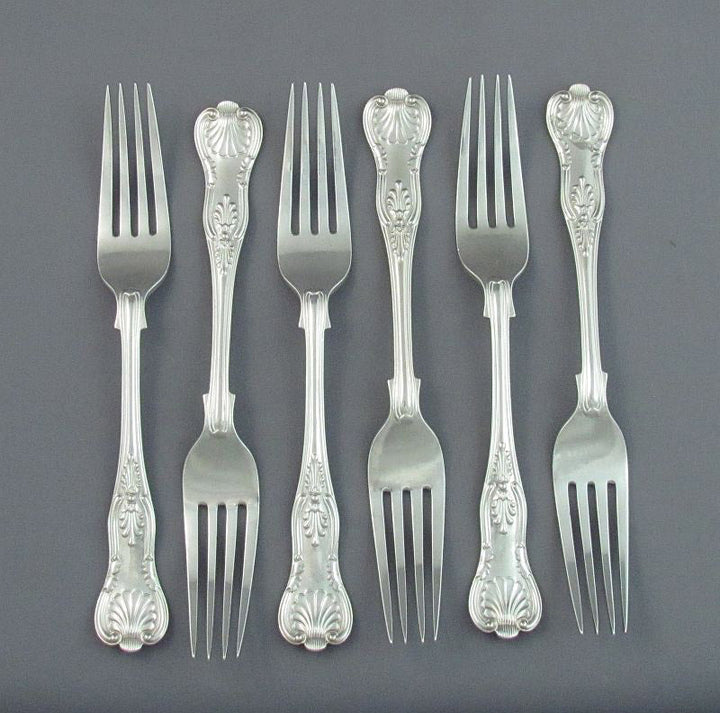 Set of 6 Kings Pattern Silver Dessert Forks - JH Tee Antiques