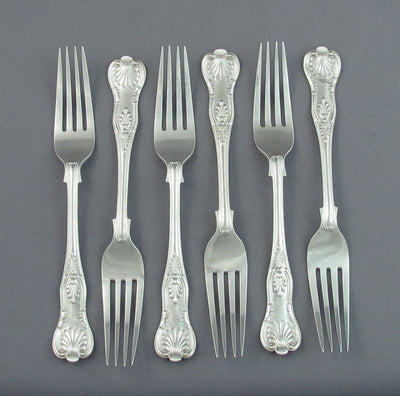 Set of 6 Kings Pattern Silver Dessert Forks - JH Tee Antiques