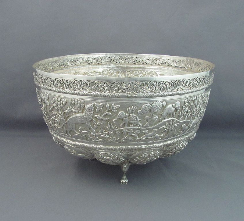 Indian Silver Punch Bowl - JH Tee Antiques