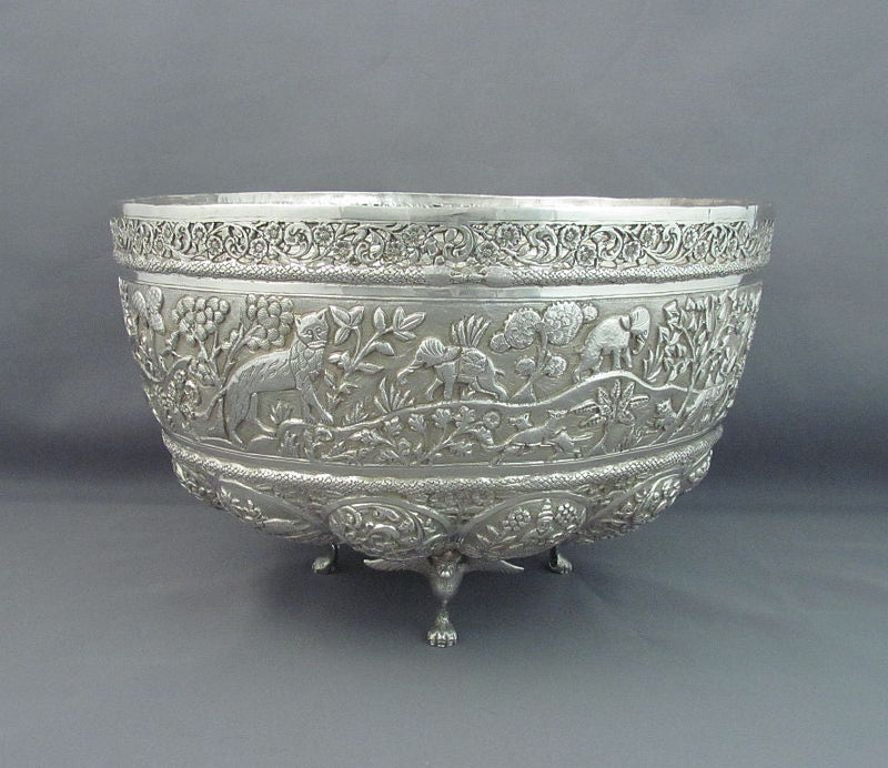 Indian Silver Punch Bowl - JH Tee Antiques