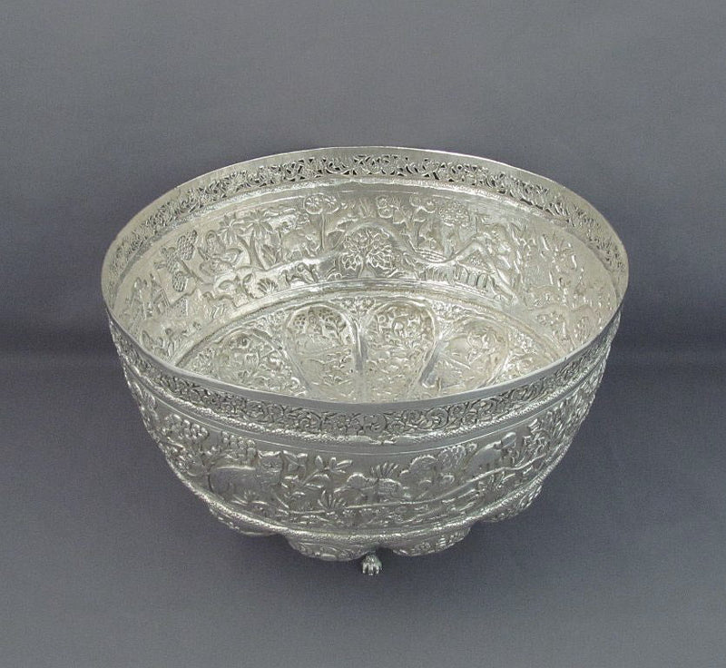 Indian Silver Punch Bowl - JH Tee Antiques