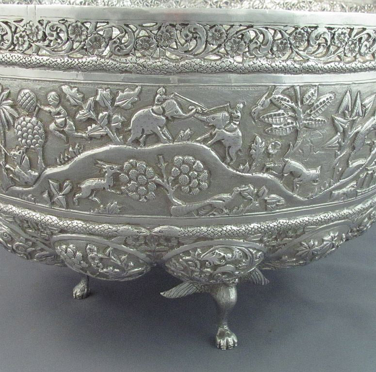 Indian Silver Punch Bowl - JH Tee Antiques