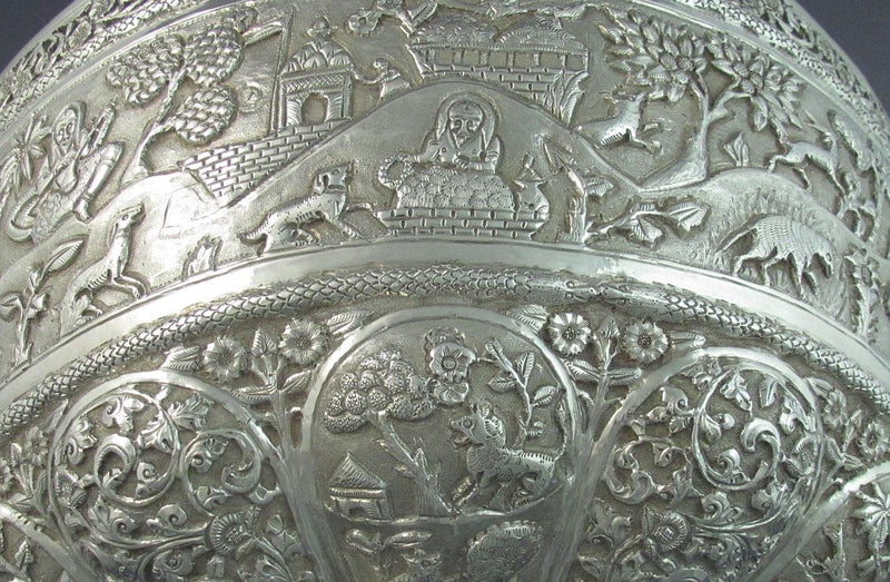 Indian Silver Punch Bowl - JH Tee Antiques