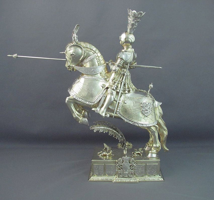 Pair of German Silver Knights on Horseback - JH Tee Antiques