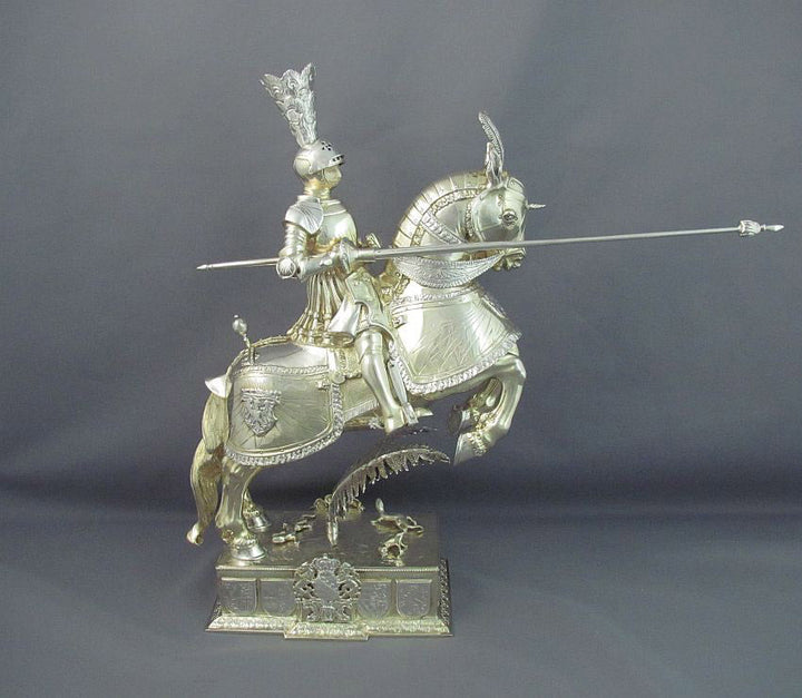 Pair of German Silver Knights on Horseback - JH Tee Antiques