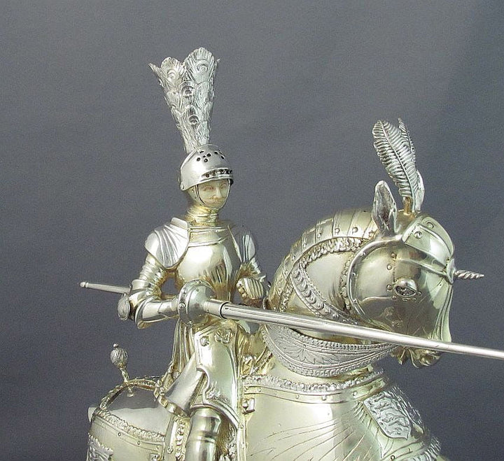 Pair of German Silver Knights on Horseback - JH Tee Antiques