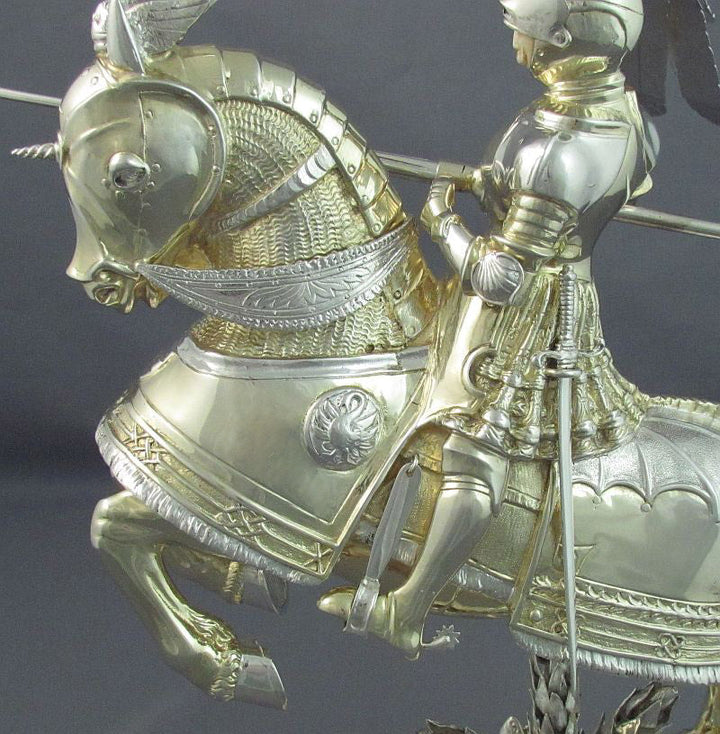 Pair of German Silver Knights on Horseback - JH Tee Antiques
