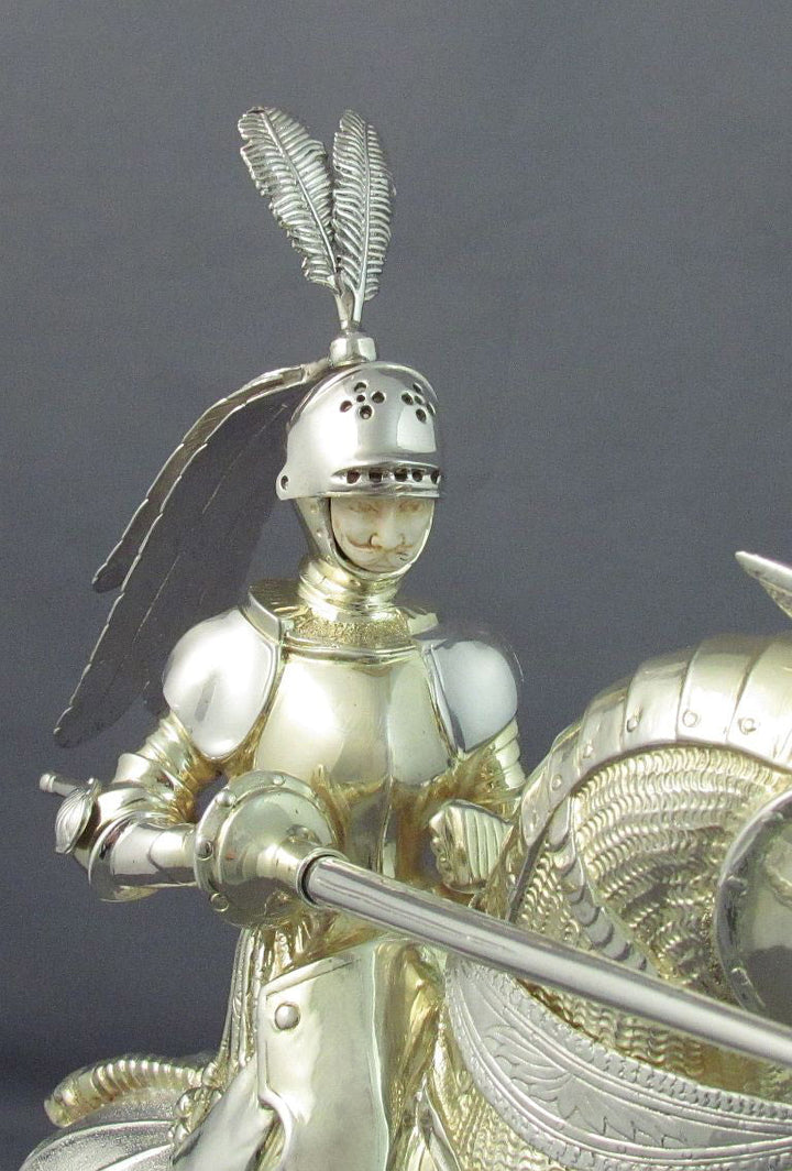 Pair of German Silver Knights on Horseback - JH Tee Antiques