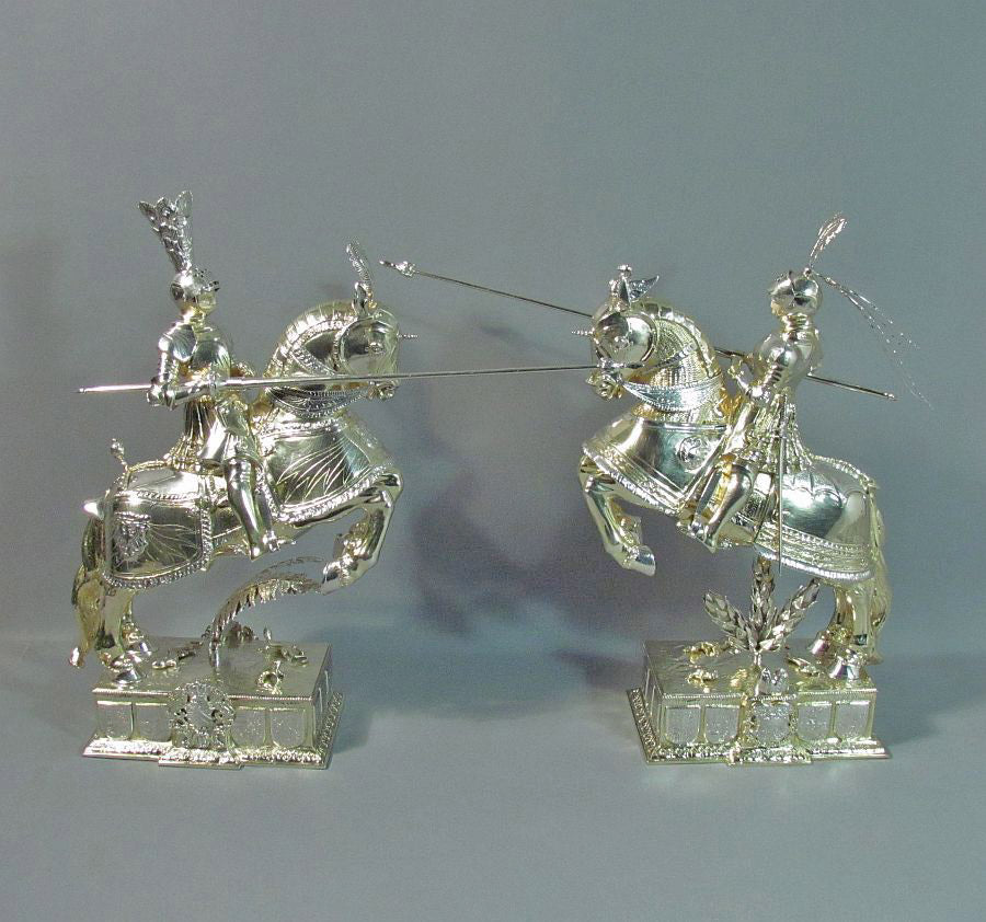 Pair of German Silver Knights on Horseback - JH Tee Antiques