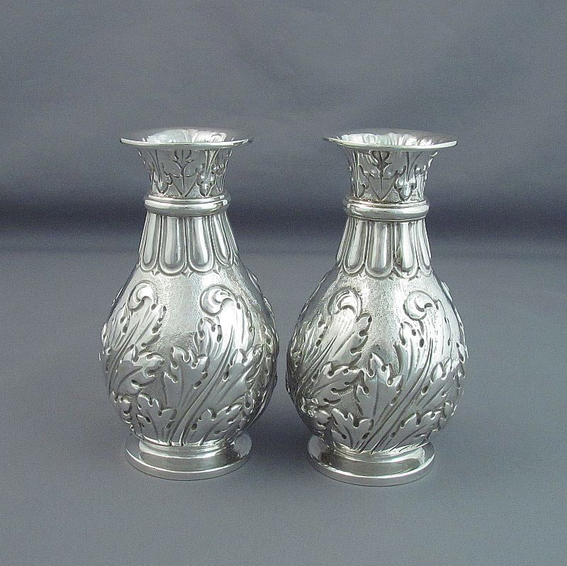 Pair of Edwardian Sterling Silver Vases - JH Tee Antiques