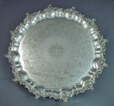 Large Victorian Sterling Silver Salver - JH Tee Antiques