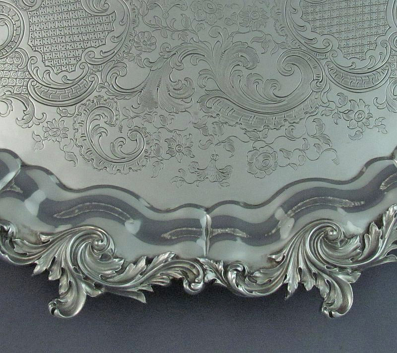 Large Victorian Sterling Silver Salver - JH Tee Antiques