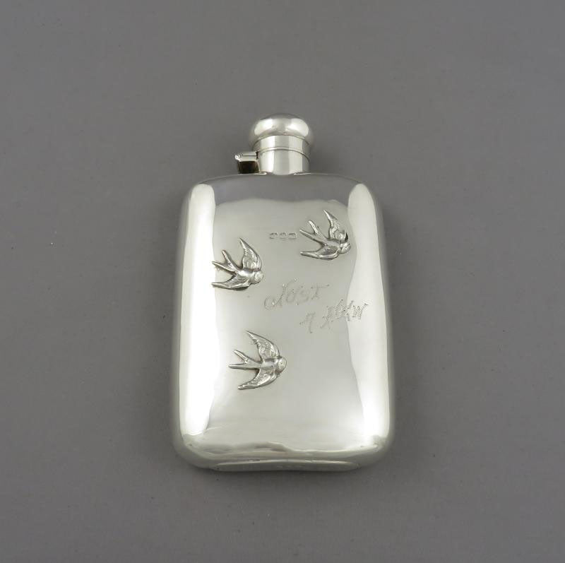 Just a Few Swallows Silver Hip Flask - JH Tee Antiques