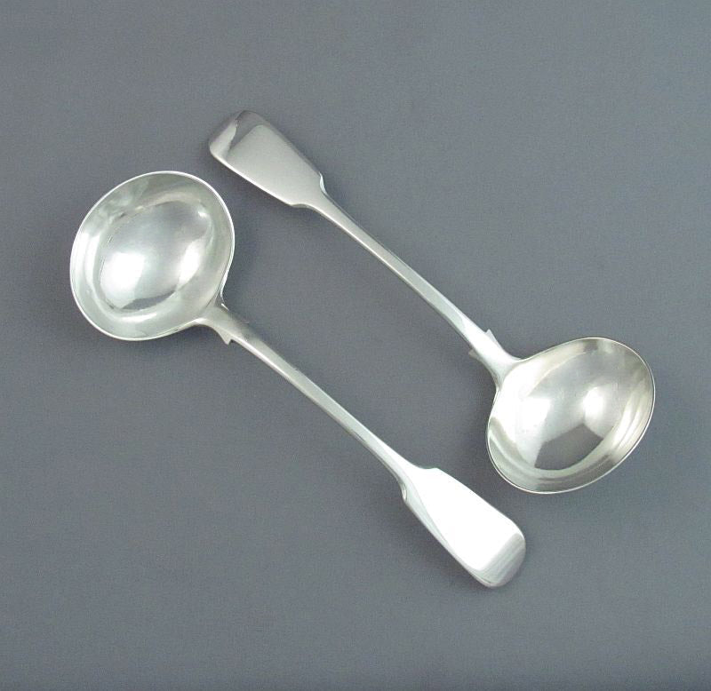 Pair of Fiddle Pattern Silver Gravy Ladles - JH Tee Antiques