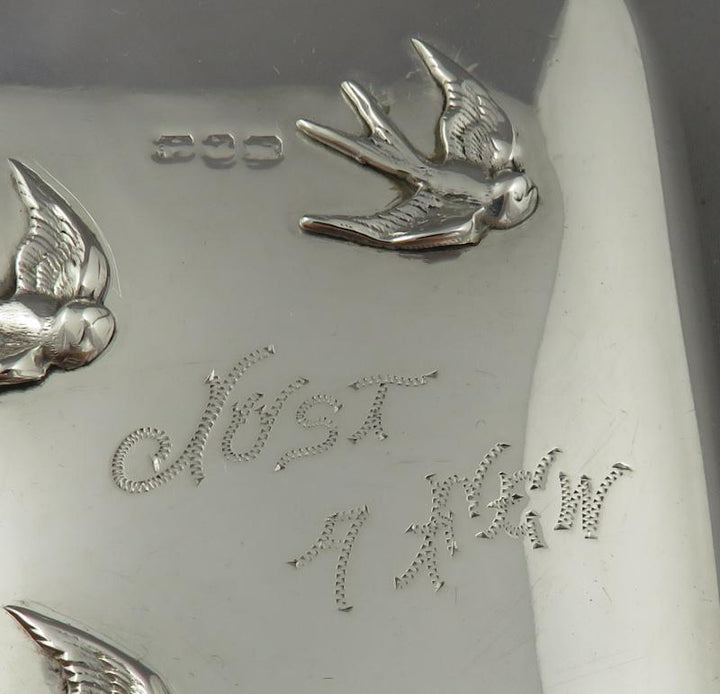 Just a Few Swallows Silver Hip Flask - JH Tee Antiques