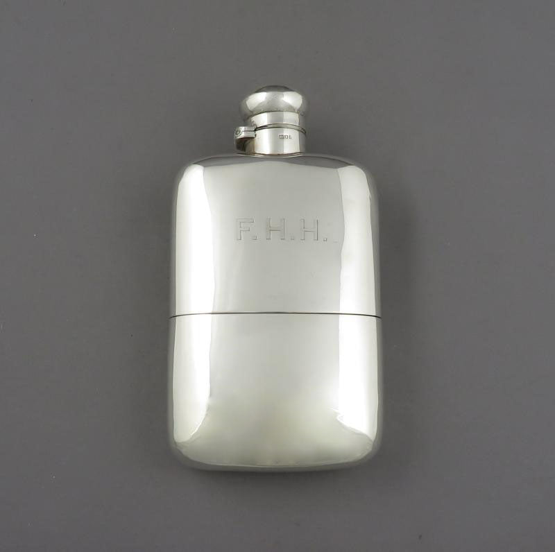 Edwardian Sterling Silver Hip Flask - JH Tee Antiques