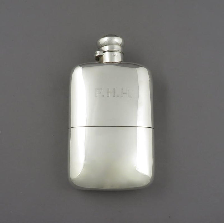 Edwardian Sterling Silver Hip Flask - JH Tee Antiques