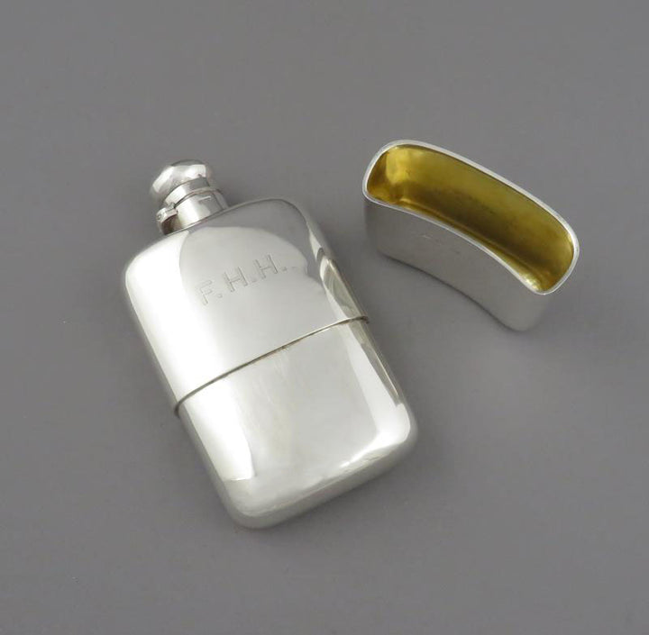 Edwardian Sterling Silver Hip Flask - JH Tee Antiques