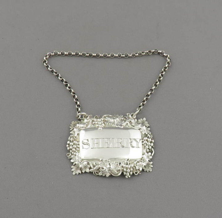 Victorian Silver Decanter Label for Sherry - JH Tee Antiques