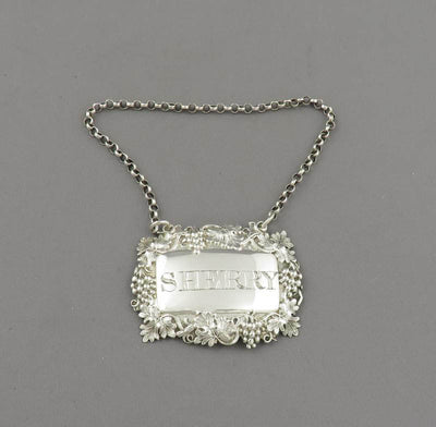 Victorian Silver Decanter Label for Sherry - JH Tee Antiques