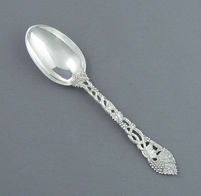 Chased and Pierced Vine Pattern Silver Dessert Spoon - JH Tee Antiques