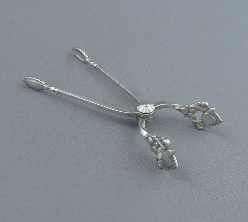 Georg Jensen Acorn Sterling Sugar Tongs - JH Tee Antiques