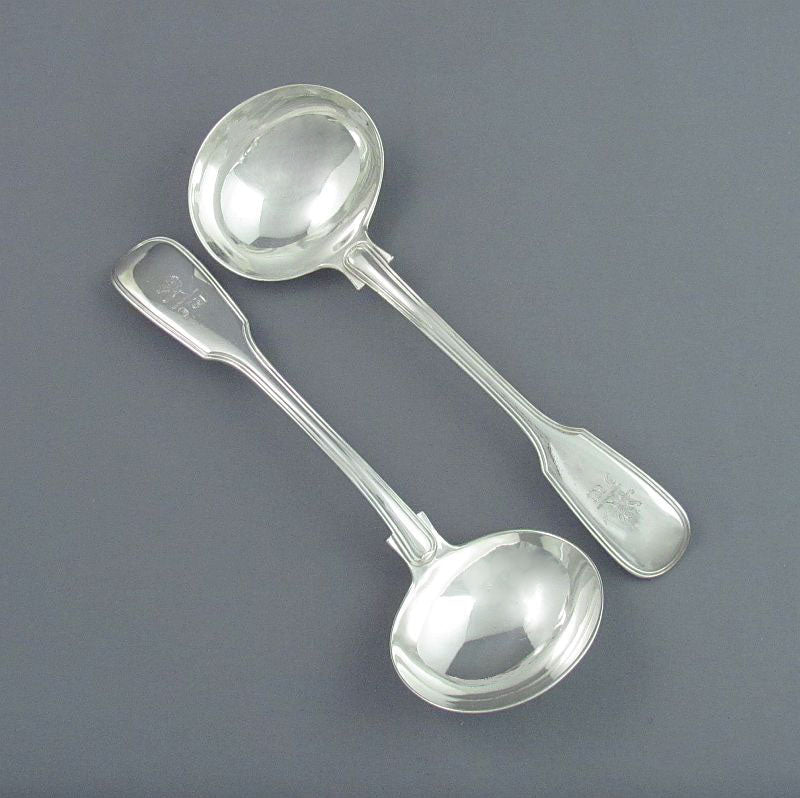 Fiddle Thread Pattern Silver Gravy Ladles - JH Tee Antiques