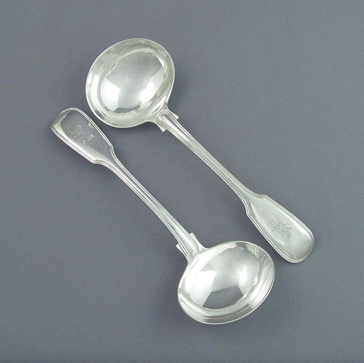 Fiddle Thread Pattern Silver Gravy Ladles - JH Tee Antiques