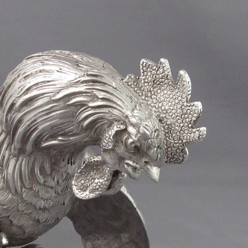 Pair of Silver Fighting Cocks - JH Tee Antiques