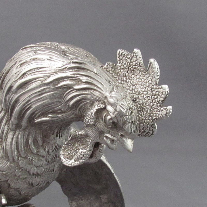 Pair of Silver Fighting Cocks - JH Tee Antiques