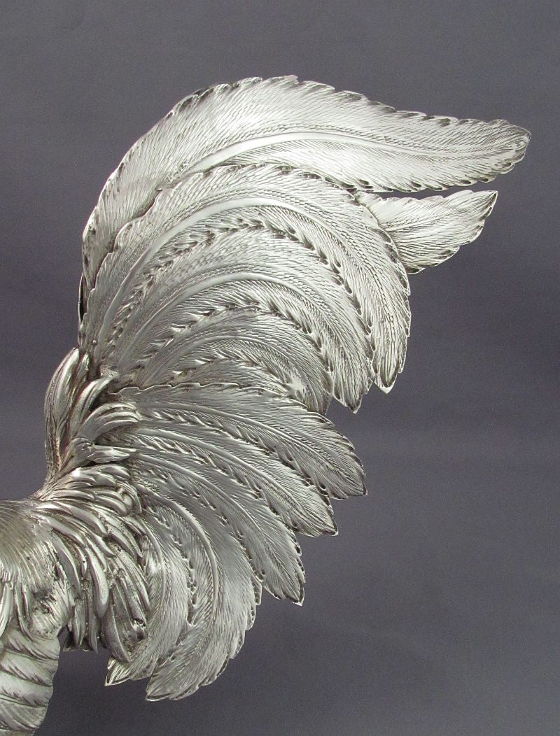 Pair of Silver Fighting Cocks - JH Tee Antiques