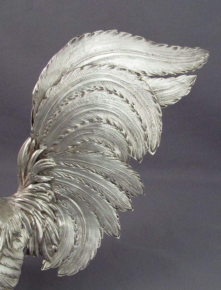 Pair of Silver Fighting Cocks - JH Tee Antiques