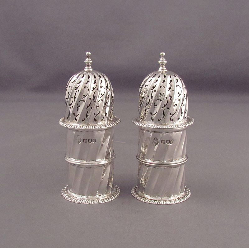 Pair of Edwardian Sterling Silver Pepper Casters - JH Tee Antiques