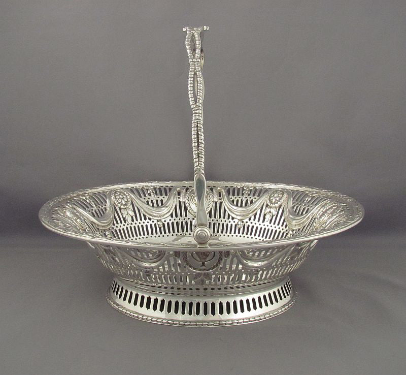 George III Style Sterling Silver Basket - JH Tee Antiques