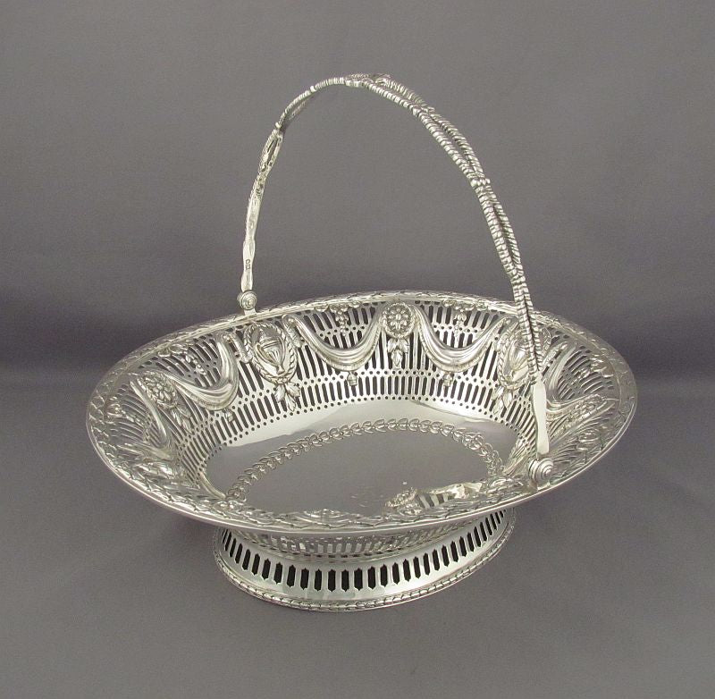 George III Style Sterling Silver Basket - JH Tee Antiques