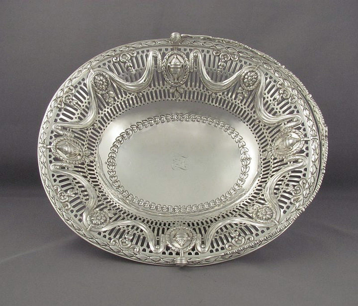 George III Style Sterling Silver Basket - JH Tee Antiques