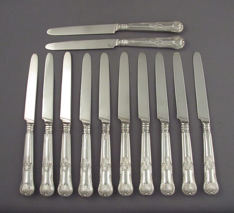 12 George III Silver Dessert Knives Kings Pattern - JH Tee Antiques