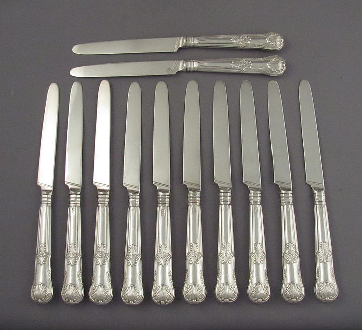 12 George III Silver Dessert Knives Kings Pattern - JH Tee Antiques