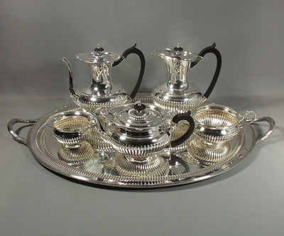 English Sterling Silver Tea Service and Tray - JH Tee Antiques