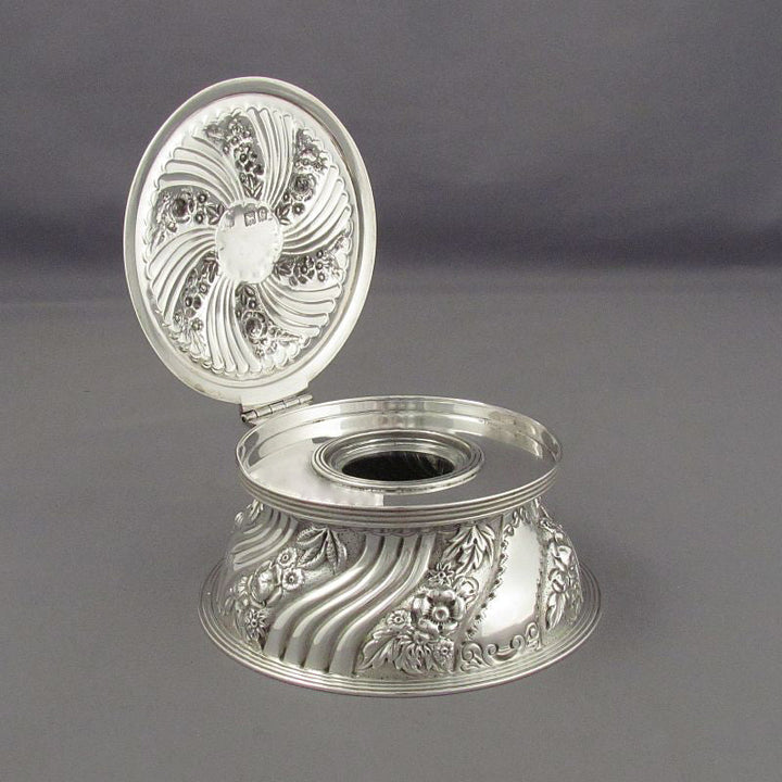 Victorian Sterling Silver Inkwell - JH Tee Antiques