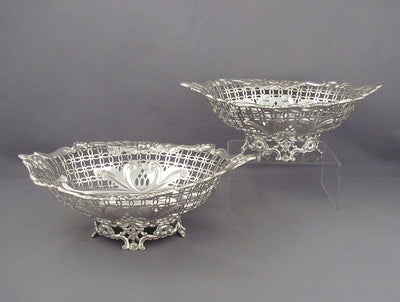 Pair of Victorian Sterling Silver Baskets - JH Tee Antiques