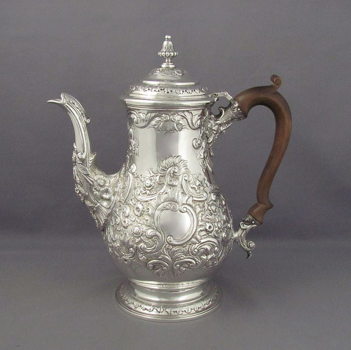George IV Sterling Silver Coffee Pot - JH Tee Antiques